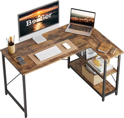Bestier Small L Shaped Desk with Shelves 47 Inch Reversible Corner