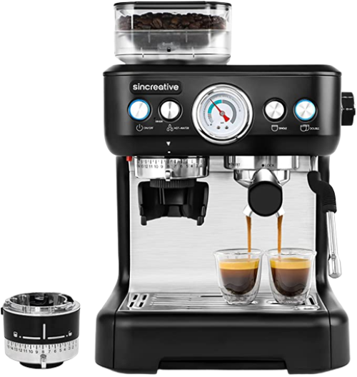 Sincreative Espresso Machine with Grinder and Milk Frother